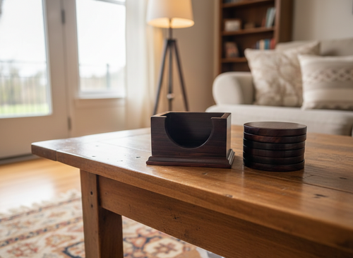 Juego de 6 porta vasos con caja - Madera de Ébano