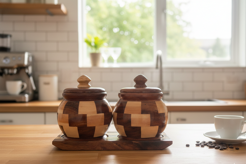 Recipientes de madera para café y azucar - Distintas maderas