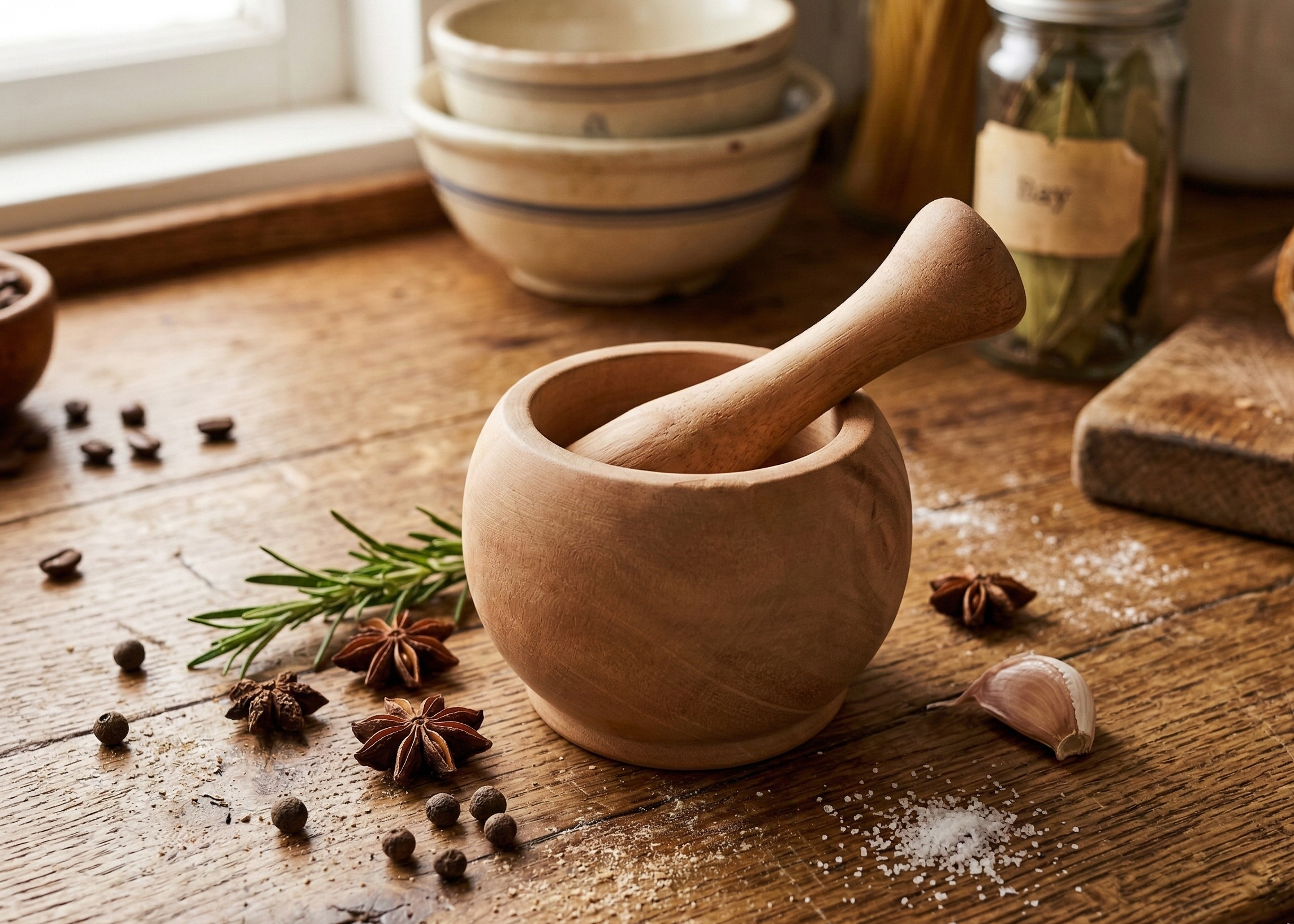 Mortero redondo - Madera de cedro