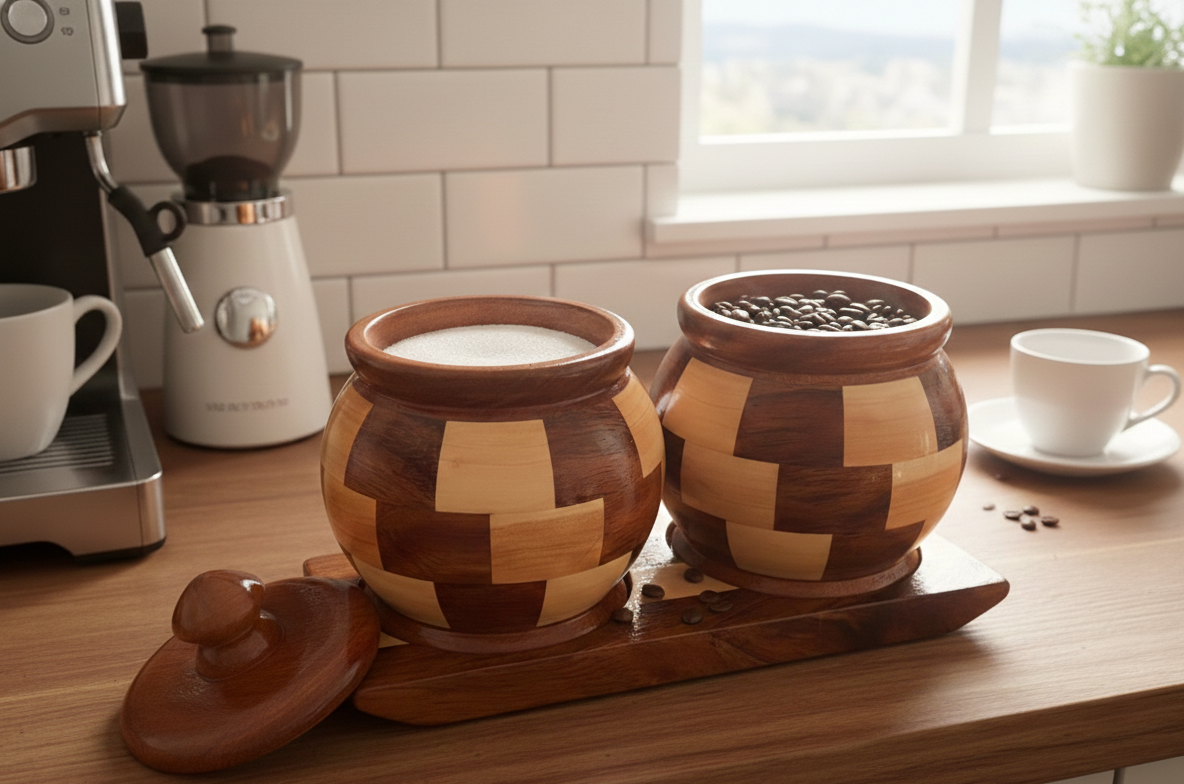 Recipientes de madera para café y azucar - Distintas maderas